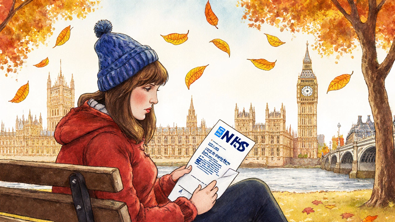 A tourist from Canada receiving a £1,200 NHS medical bill while sitting on a London park bench