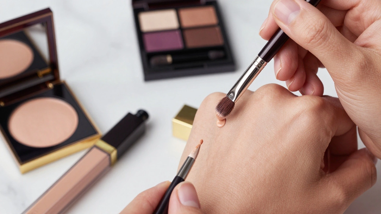 Close-up of luxury concealer being precisely applied under the eye.