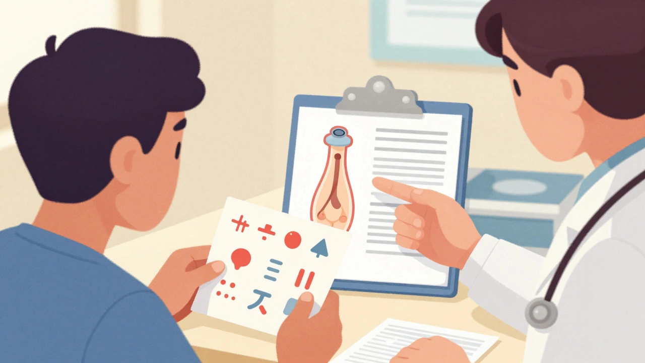 Man reviewing bill for uncovered heart treatment costs