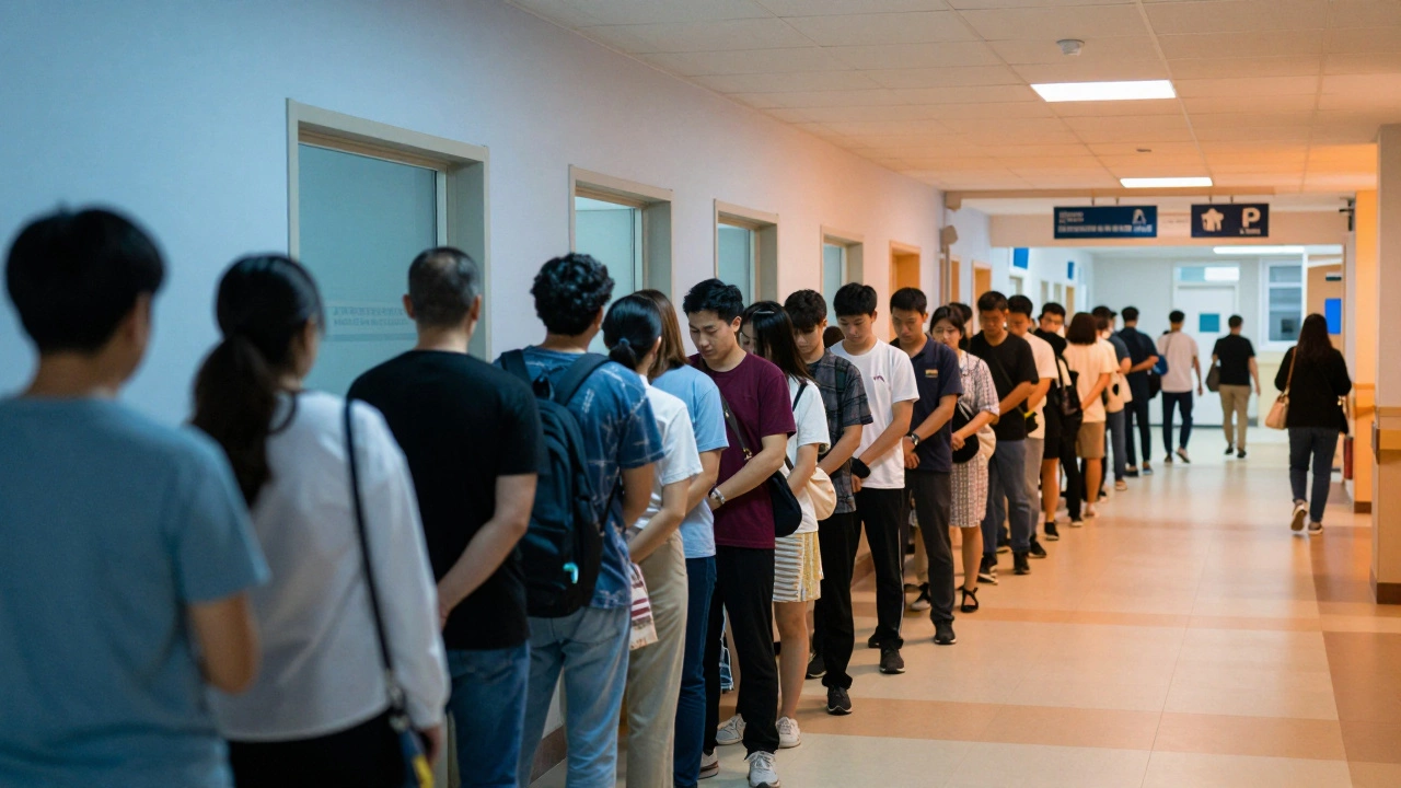 Split image showing private and public healthcare wait lines