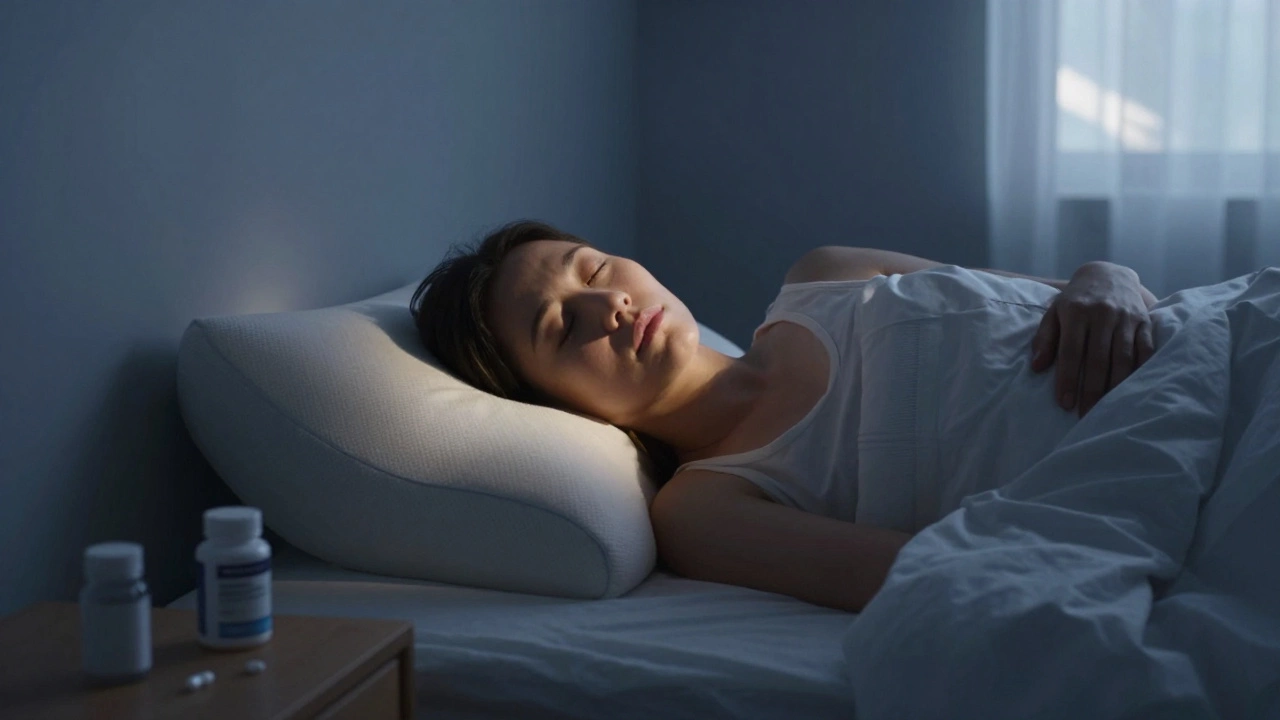 A restful bedroom at night with supportive pillow and morning light, highlighting sleep's role in pain recovery.