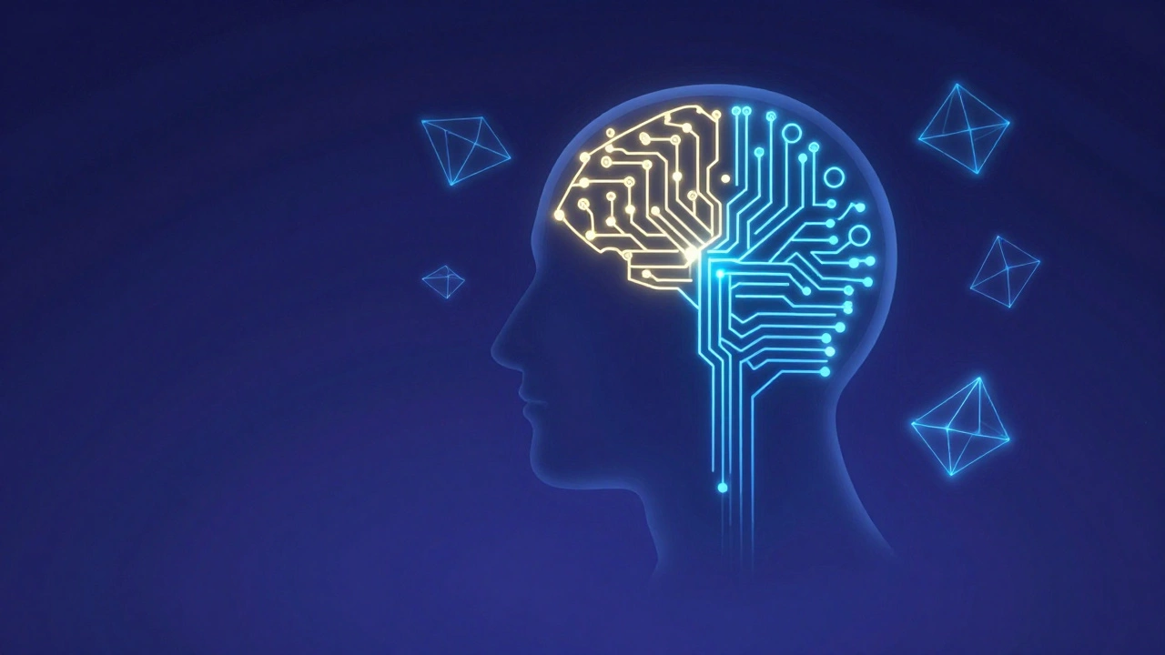 Glowing neural pathways inside a human silhouette