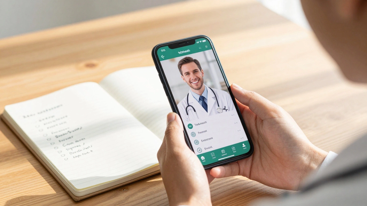 Person having a professional online doctor consultation via a smartphone.