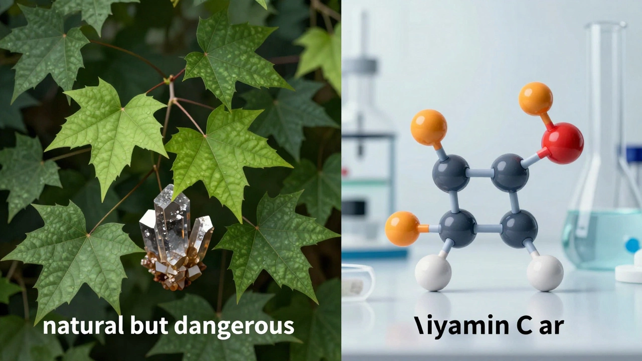 Contrast between dangerous naturals and safe synthetics
