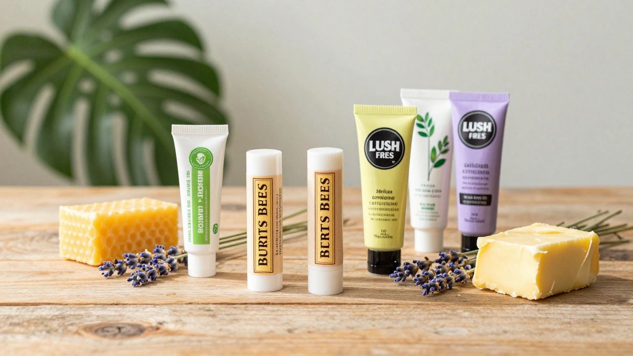 Cruelty-free lip balms with natural ingredients on a wooden table