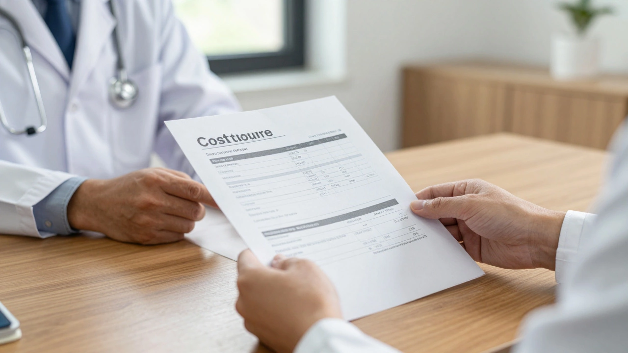 Doctor handing cost estimate to patient in private clinic