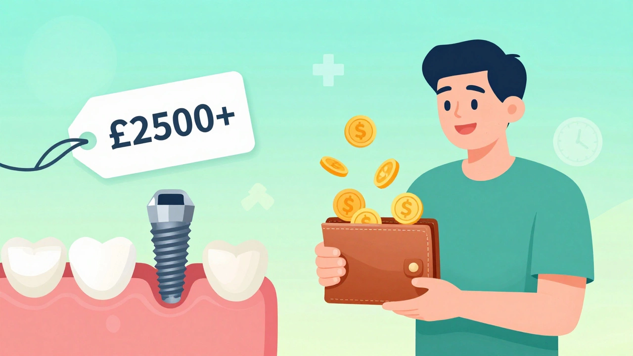 Illustration comparing high cost of implants vs savings from cheaper alternatives