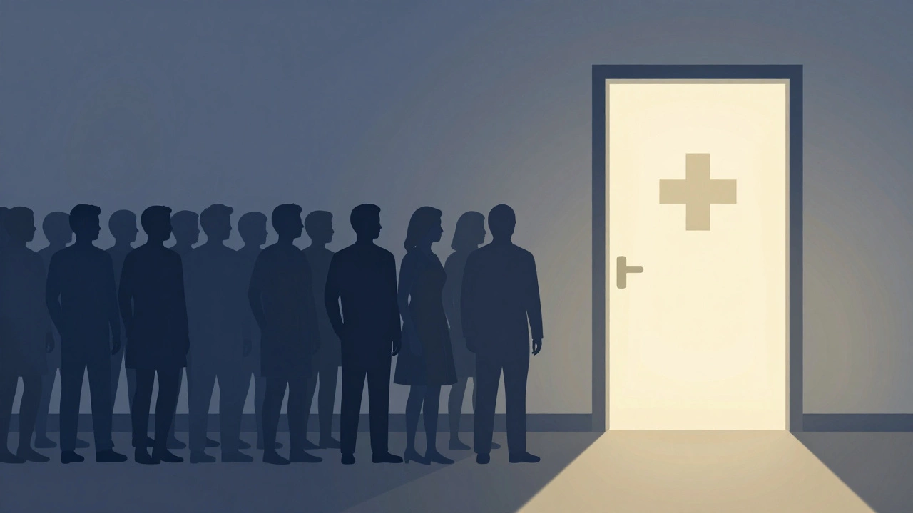 Illustration comparing long NHS queues to quick private access