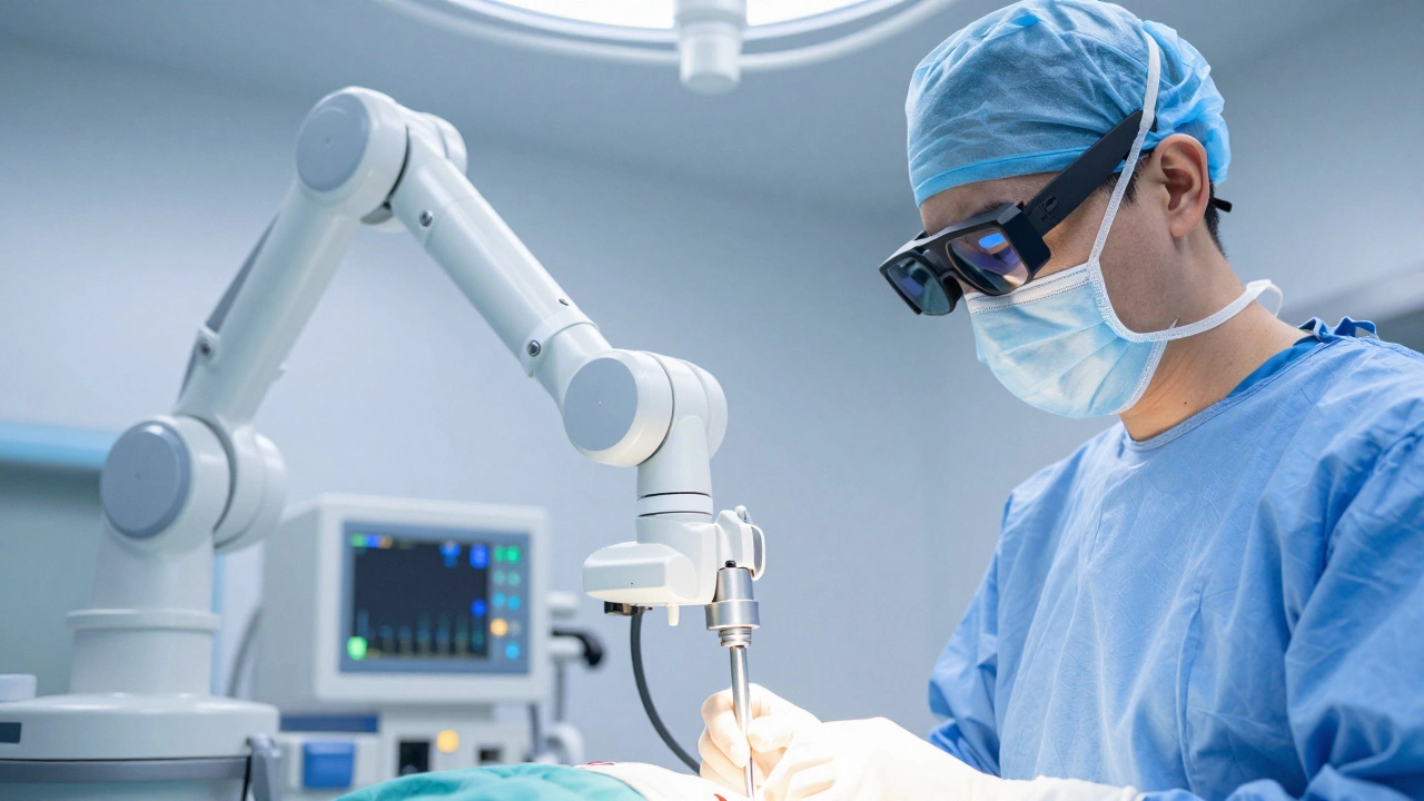 Surgeon using robotic technology for precise surgery in modern operating room