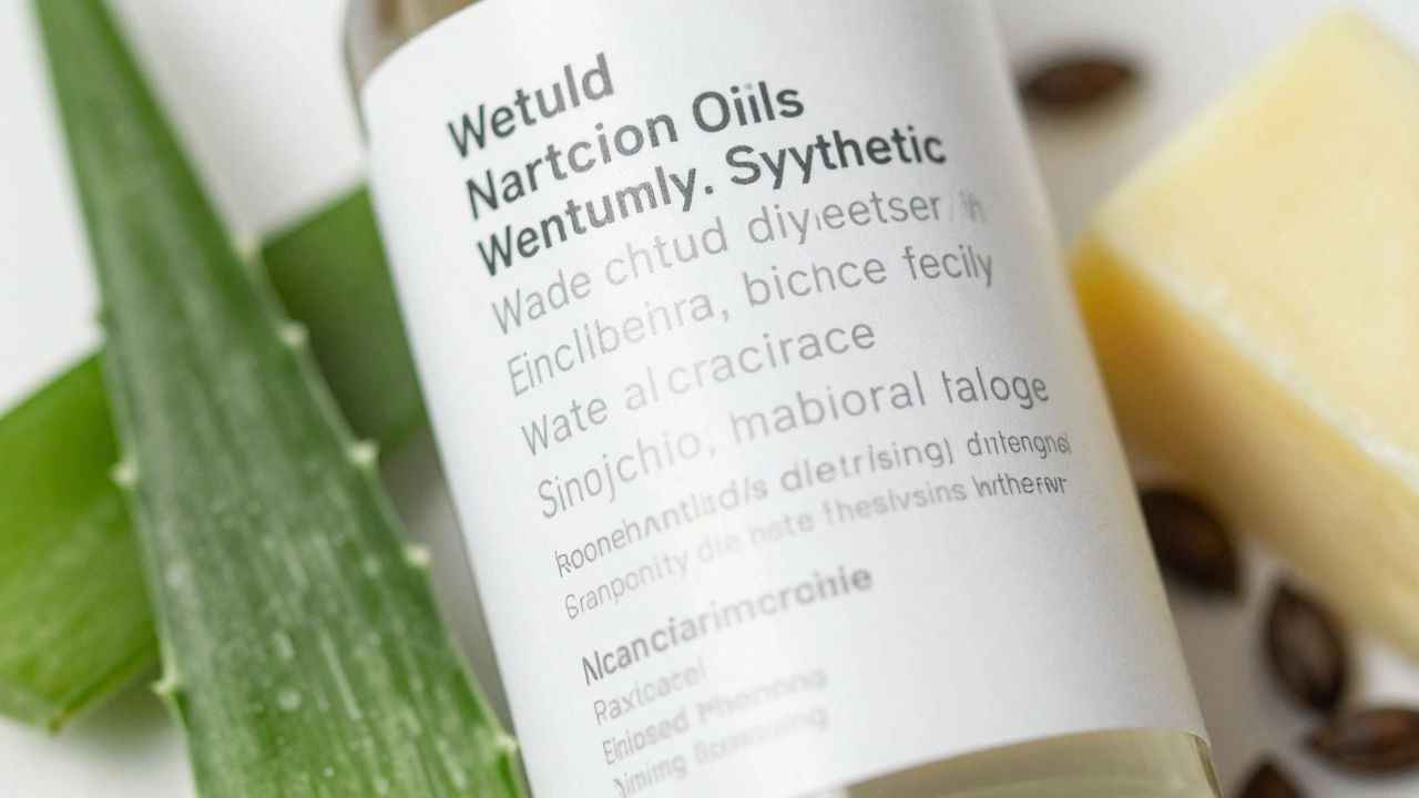 Close up of cosmetic label with natural ingredients
