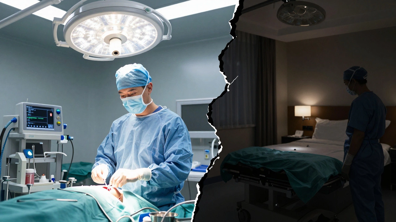Contrast between safe hospital surgery and risky informal clinic