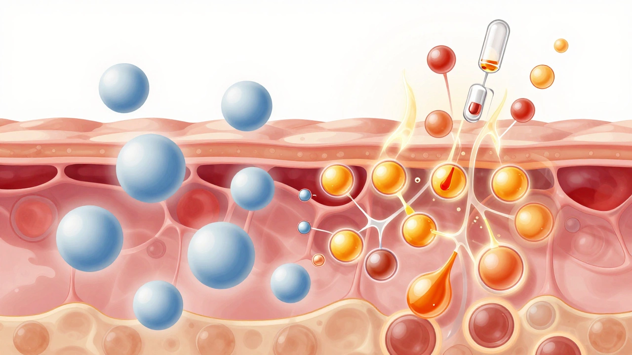 Illustration showing deep skin penetration of advanced skincare molecules