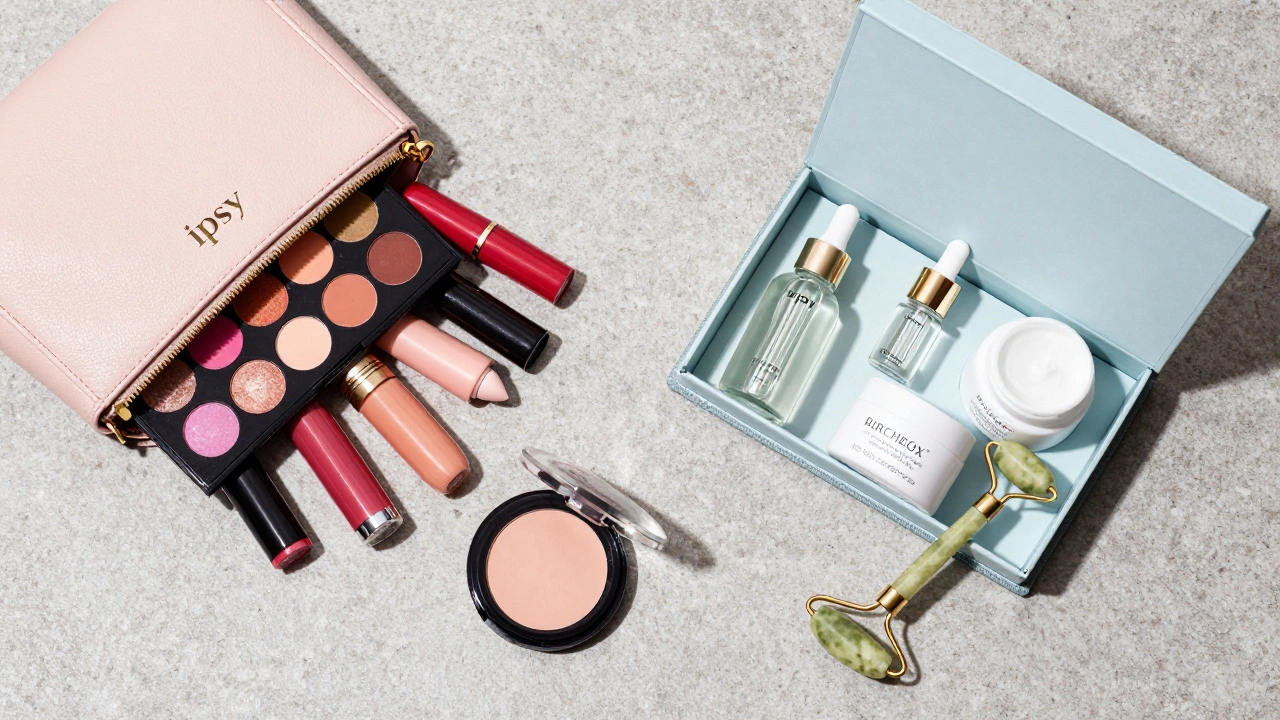 Open beauty subscription boxes showing makeup vs skincare samples