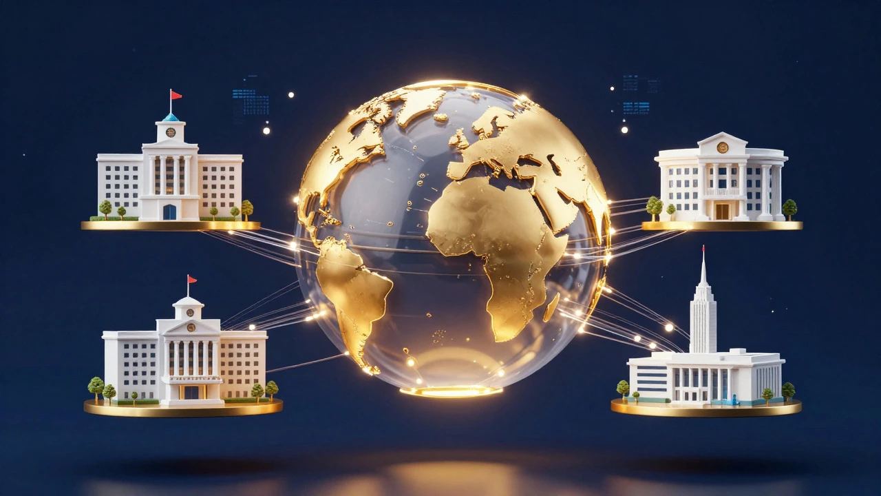 Glowing globe connecting hospitals worldwide for elite health coverage