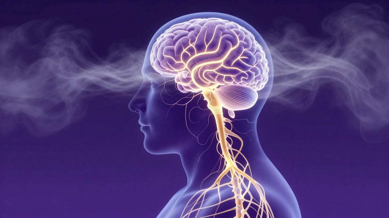 Abstract illustration of nerve signals calming in the central nervous system