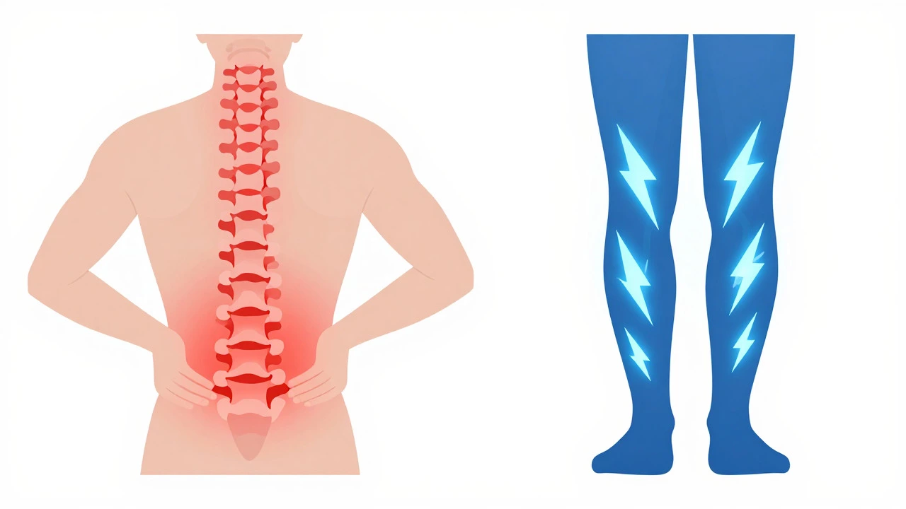Diagram comparing inflammatory back pain and nerve pain symptoms