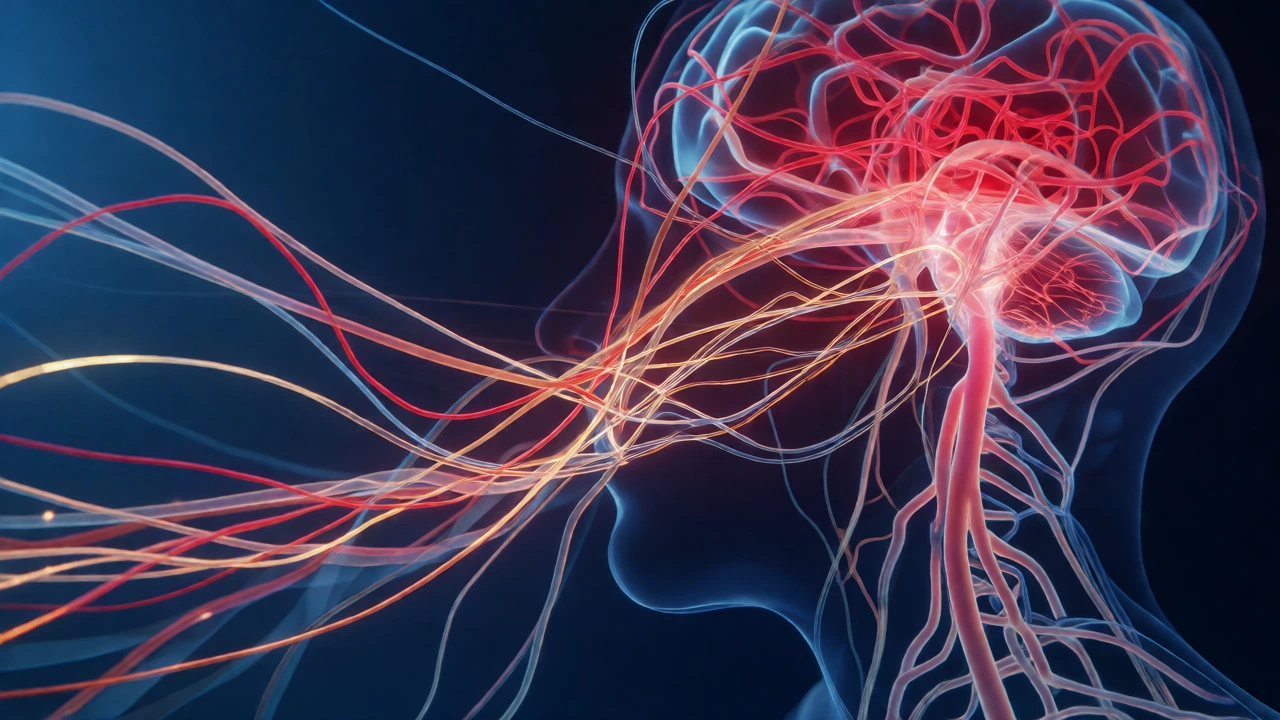 Abstract visualization of nervous system pathways being untangled by light.