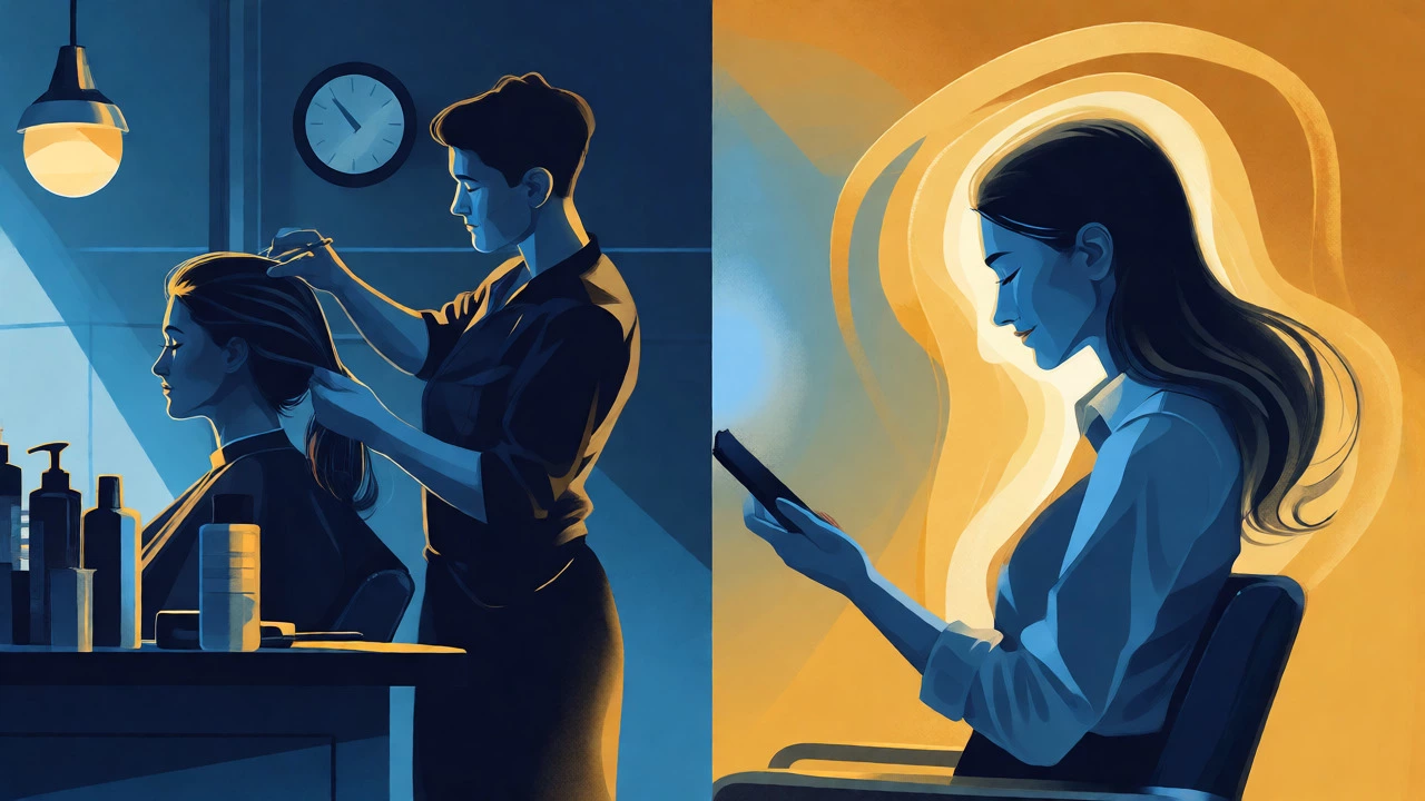 Conceptual illustration of a stylist working, highlighted by a golden glow representing tip appreciation.