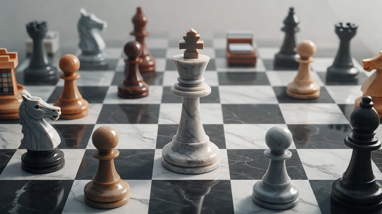 Chess metaphor with a king piece surrounded by competitors in healthcare.