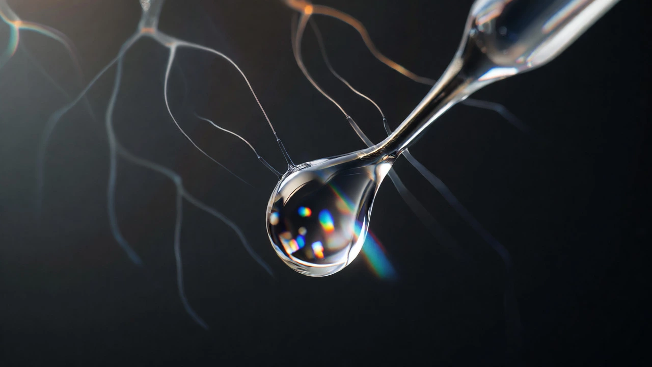 Macro shot of a needle tip with a droplet of Botox, symbolizing precise muscle relaxation and wrinkle smoothing.