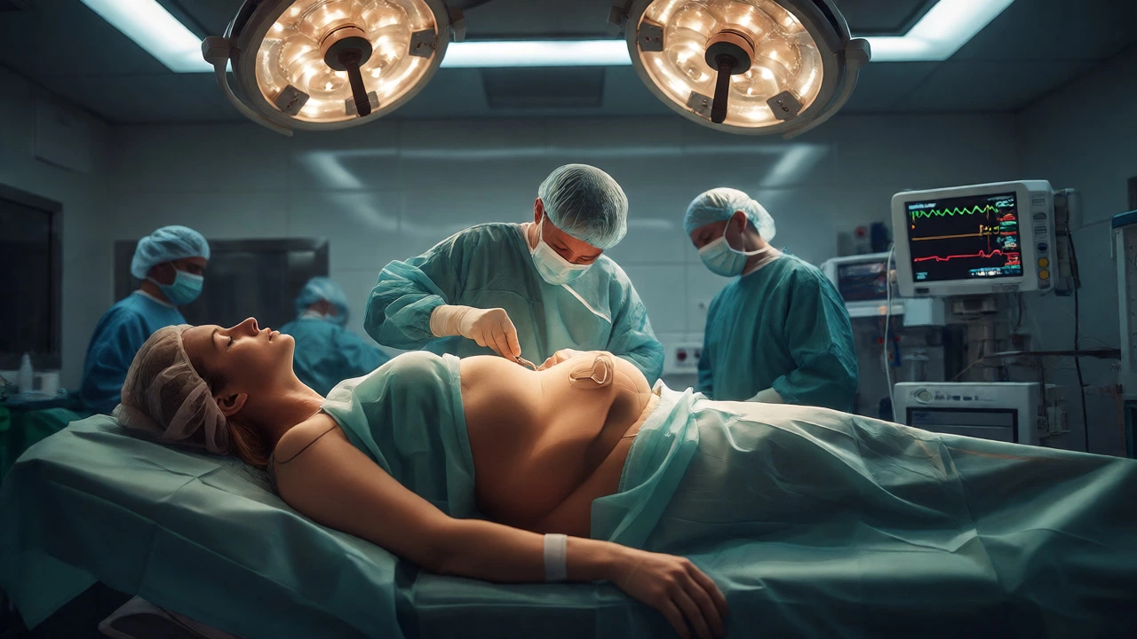 Surgeons performing abdominoplasty in a modern theatre